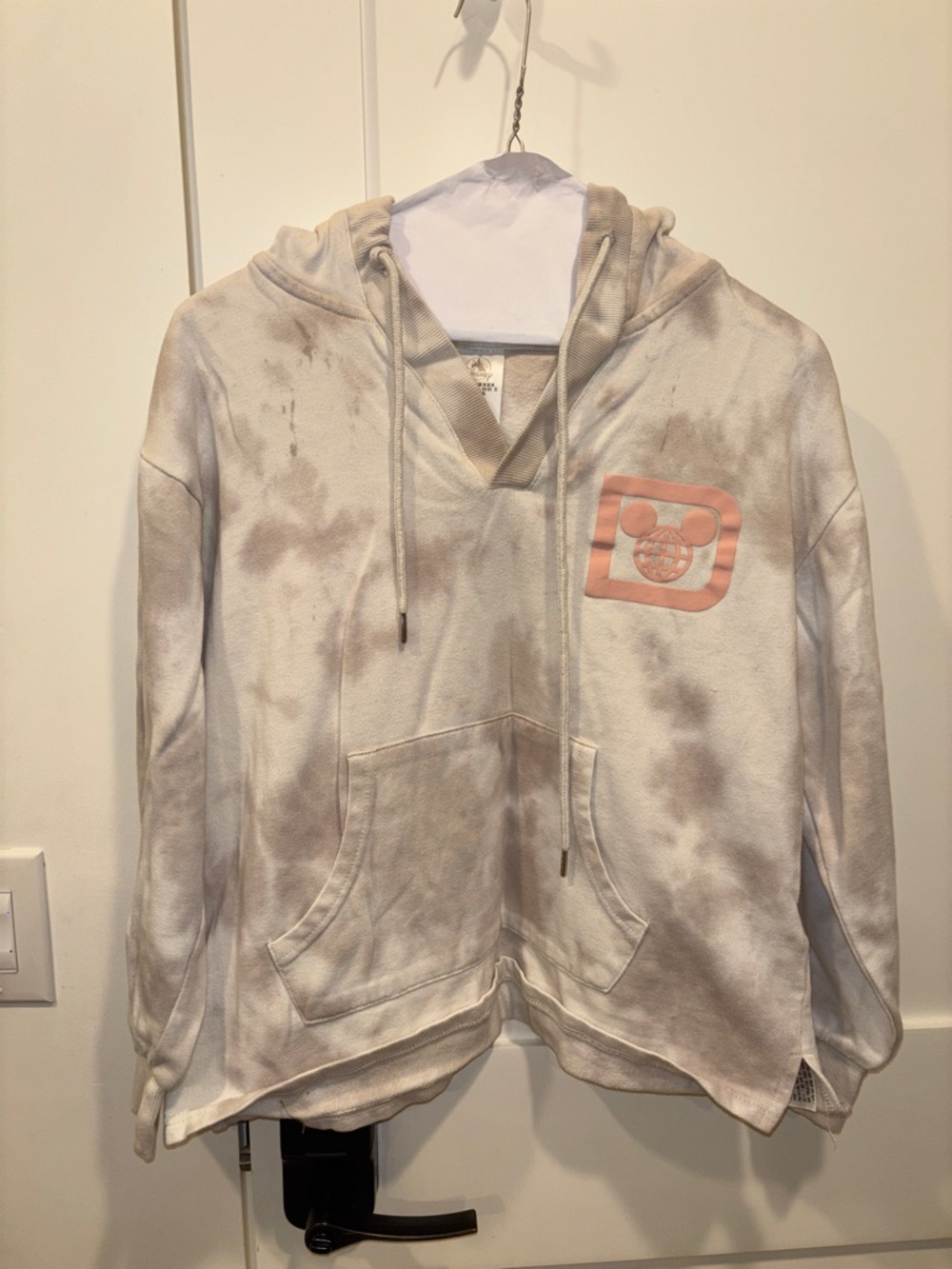 Disney Cream and Light Brown Tie-Dye Hoodie with Peach Logo